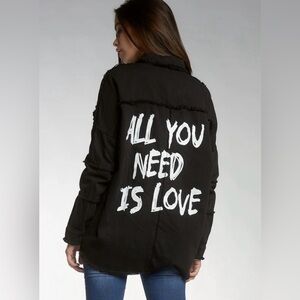 NWT Elan Black Graphic Women's “all You Need is Love” Shirt/Jacket Size XL